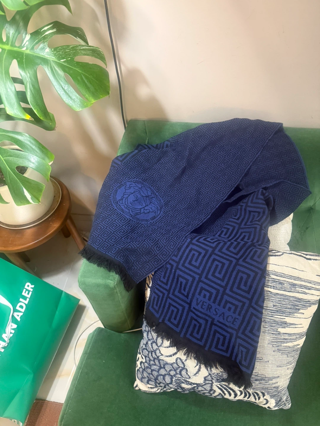 Versace Medusa & Greca Pattern Wool Scarf - Blue - photo 3