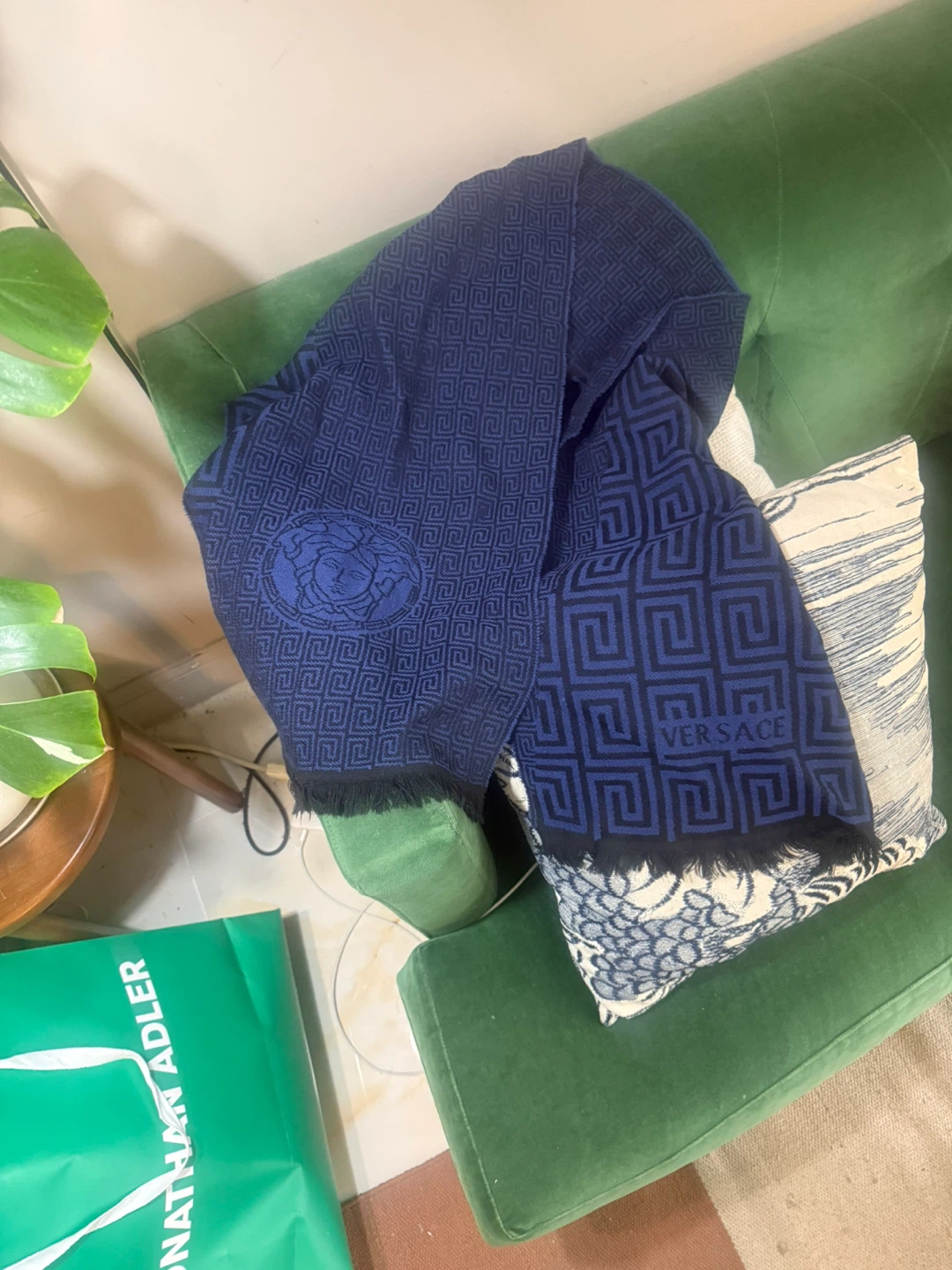 Versace Medusa & Greca Pattern Wool Scarf - Blue - photo 4