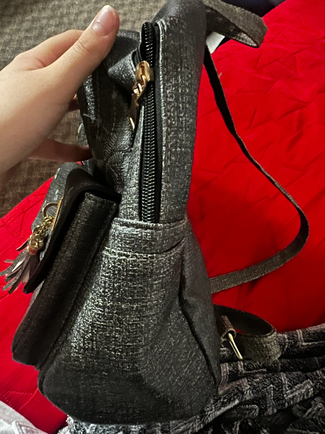 Grey Tasseled Backpack