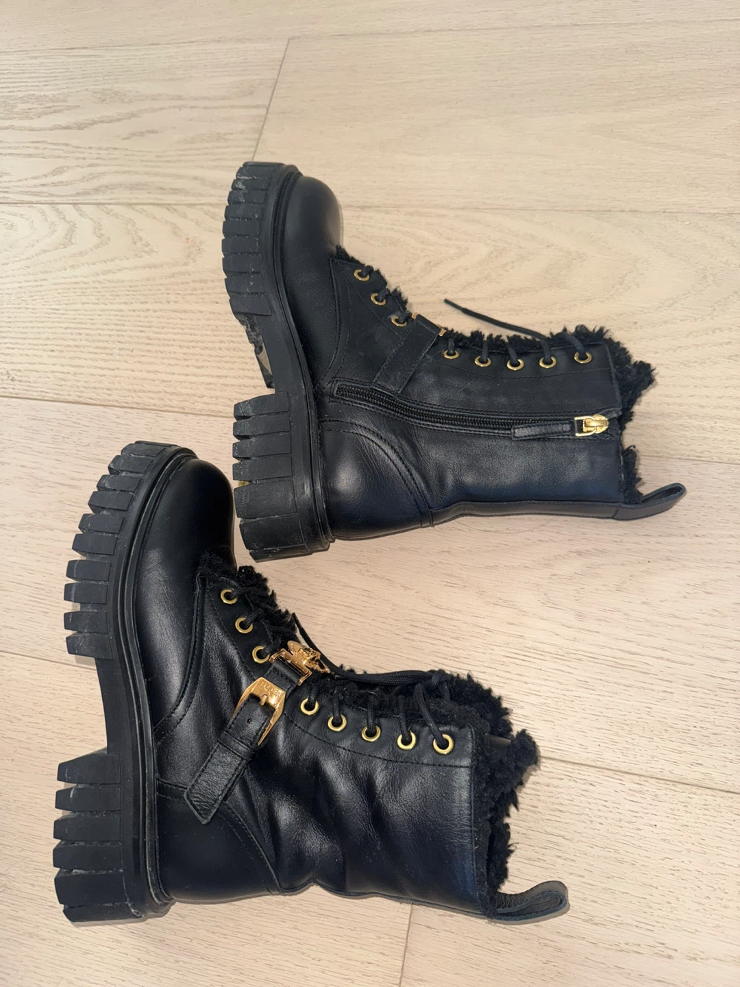 Versace Black Leather Fur Lined Combat Boots - photo 4