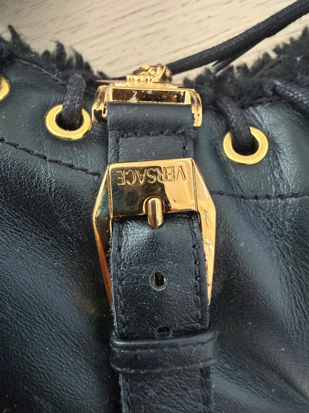 Versace Black Leather Fur Lined Combat Boots - photo 3