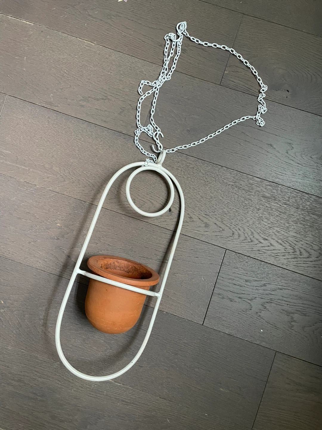Set of 2 White Metal Hanging Planters with Terracotta Pots - photo 2