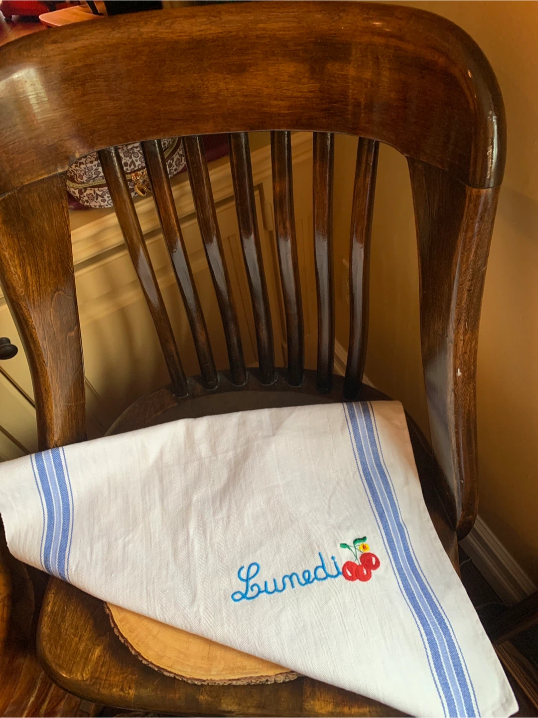 Vintage Embroidered Cherries Italian Tea Towel