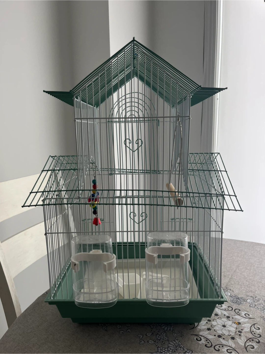 Green Bird Cage with Stand and Accessories