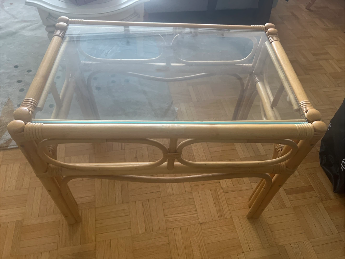 Rattan and Glass Coffee Table