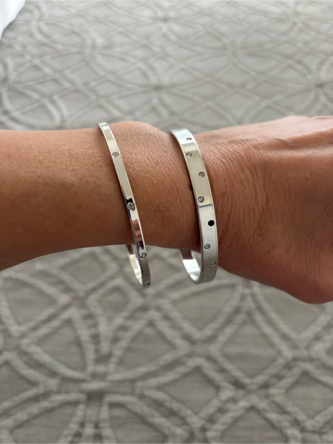 Swarovski Silver Bangle Bracelets with Rhinestones Set