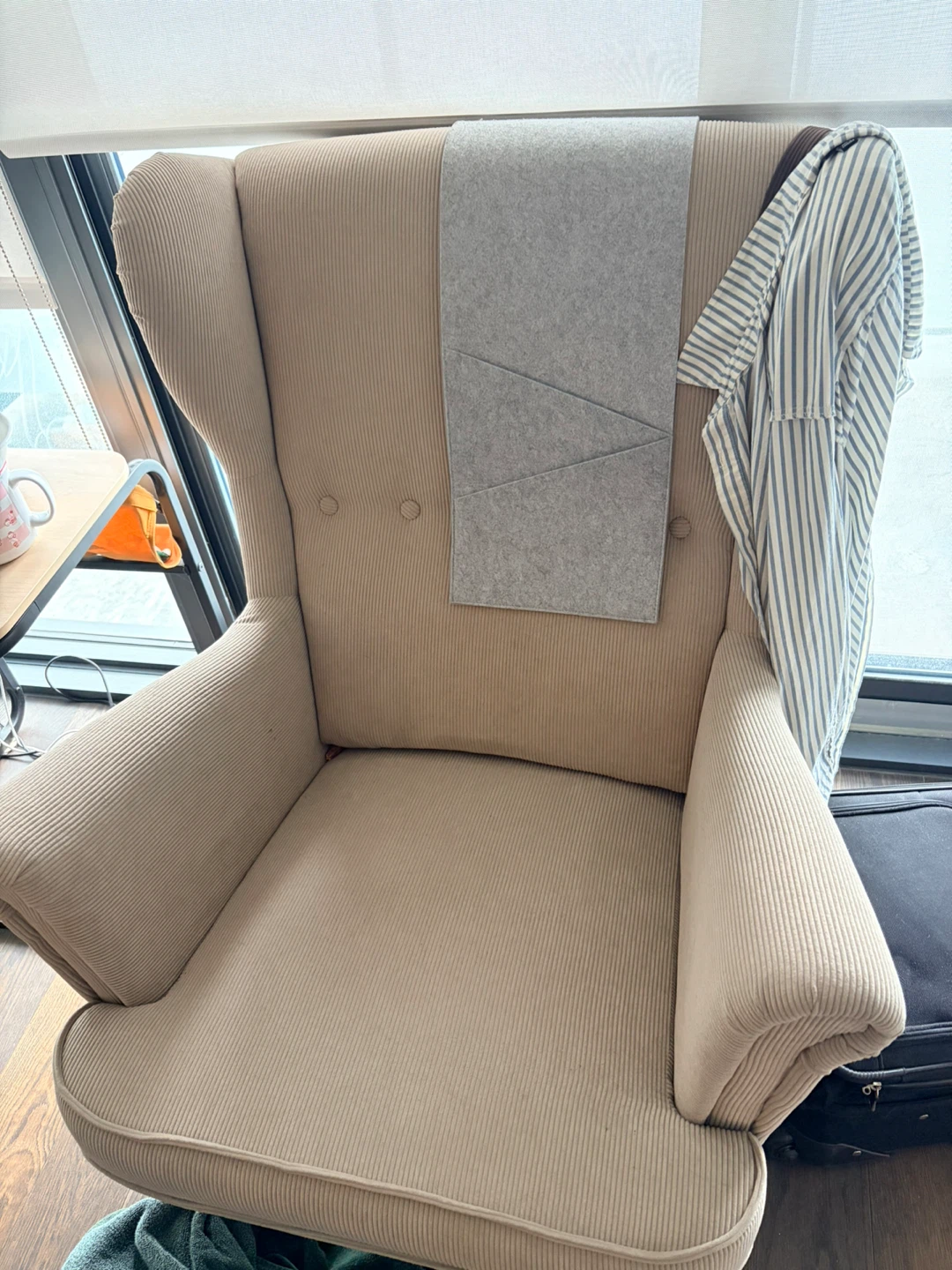 Beige Corduroy Accent Chair IKEA Strandmon