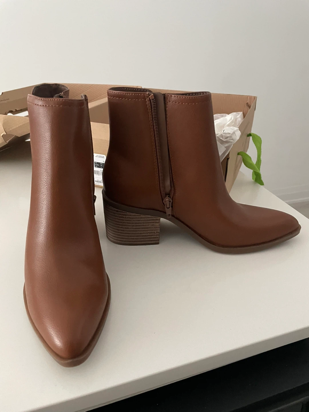 BOXED! Brown Leather Ankle Booties