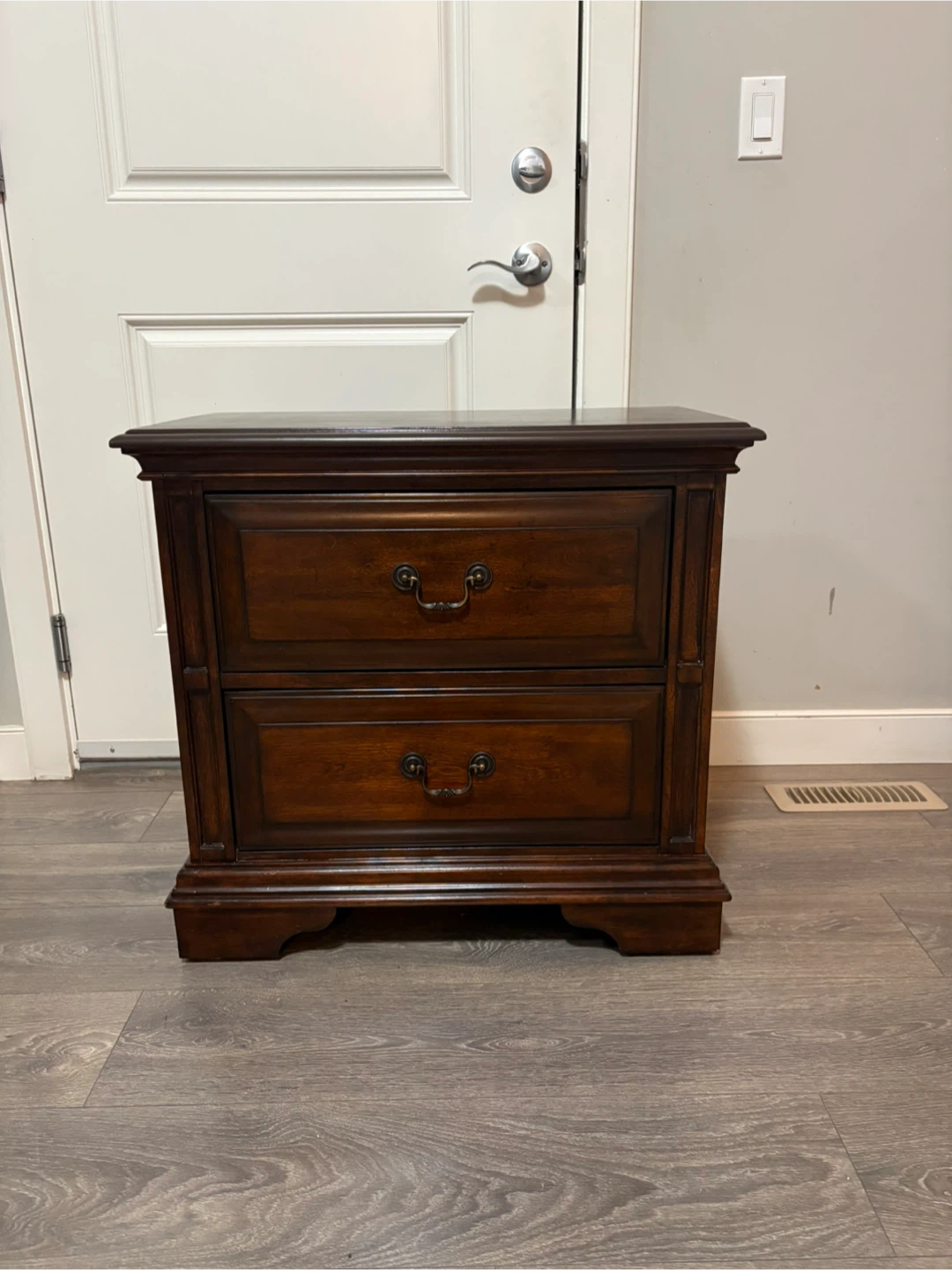 Dark Wood 2-Drawer Nightstand