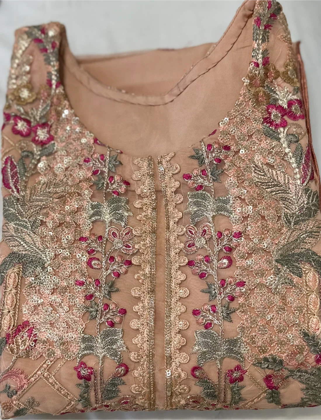 Embellished Peach Kurti with Pants and Dupatta Set - photo 3