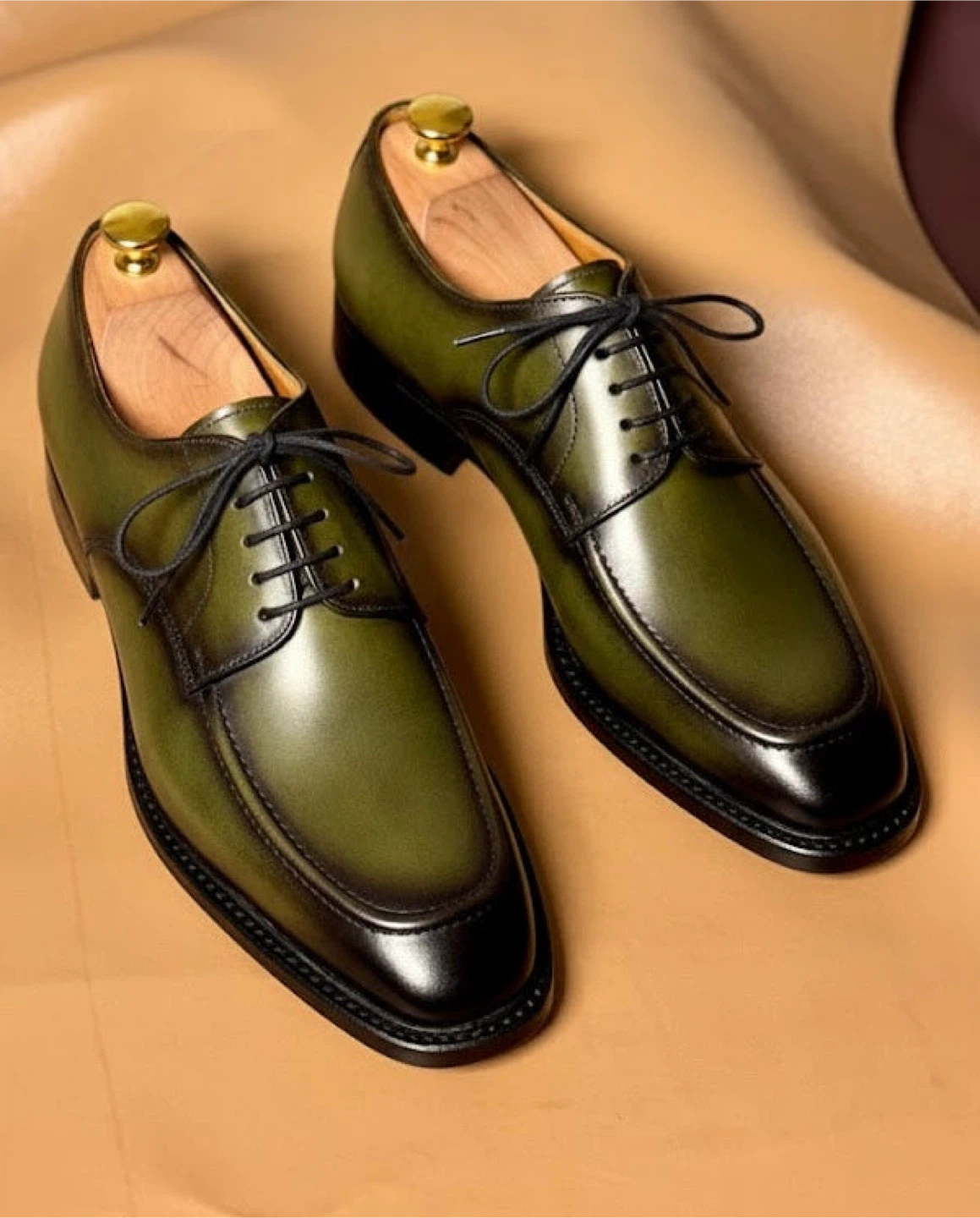 Men's Green Leather Oxford Dress Shoes
