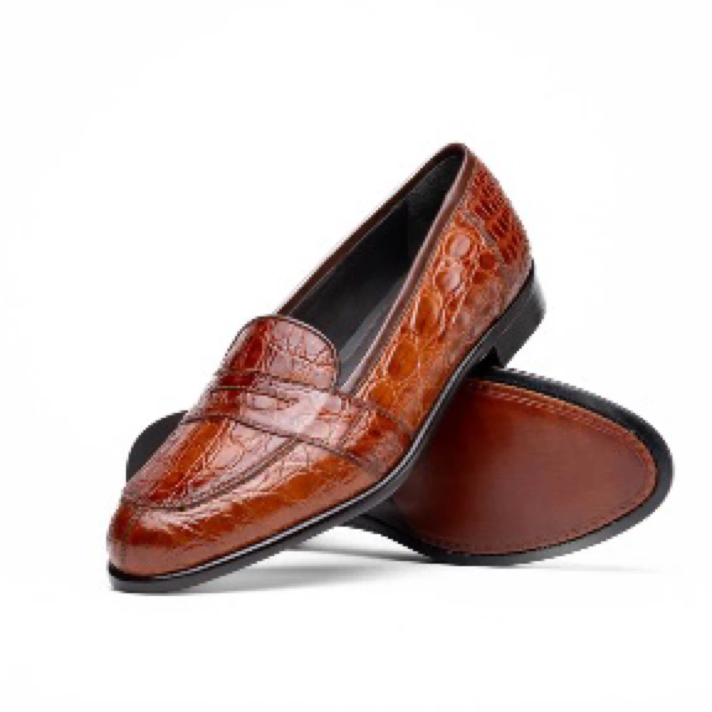 Brown Crocodile Embossed Leather Loafers - photo 3