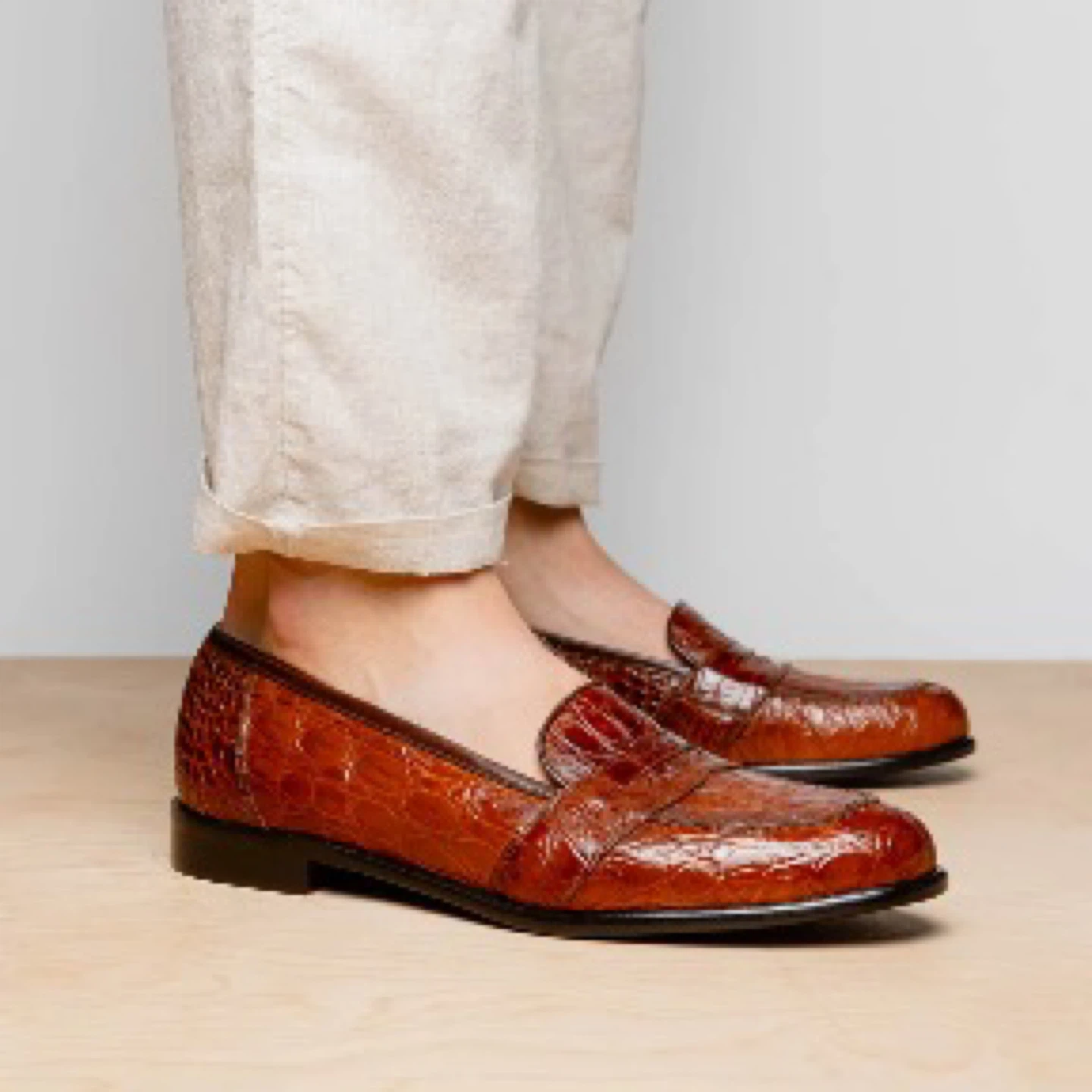 Brown Crocodile Embossed Leather Loafers - photo 4