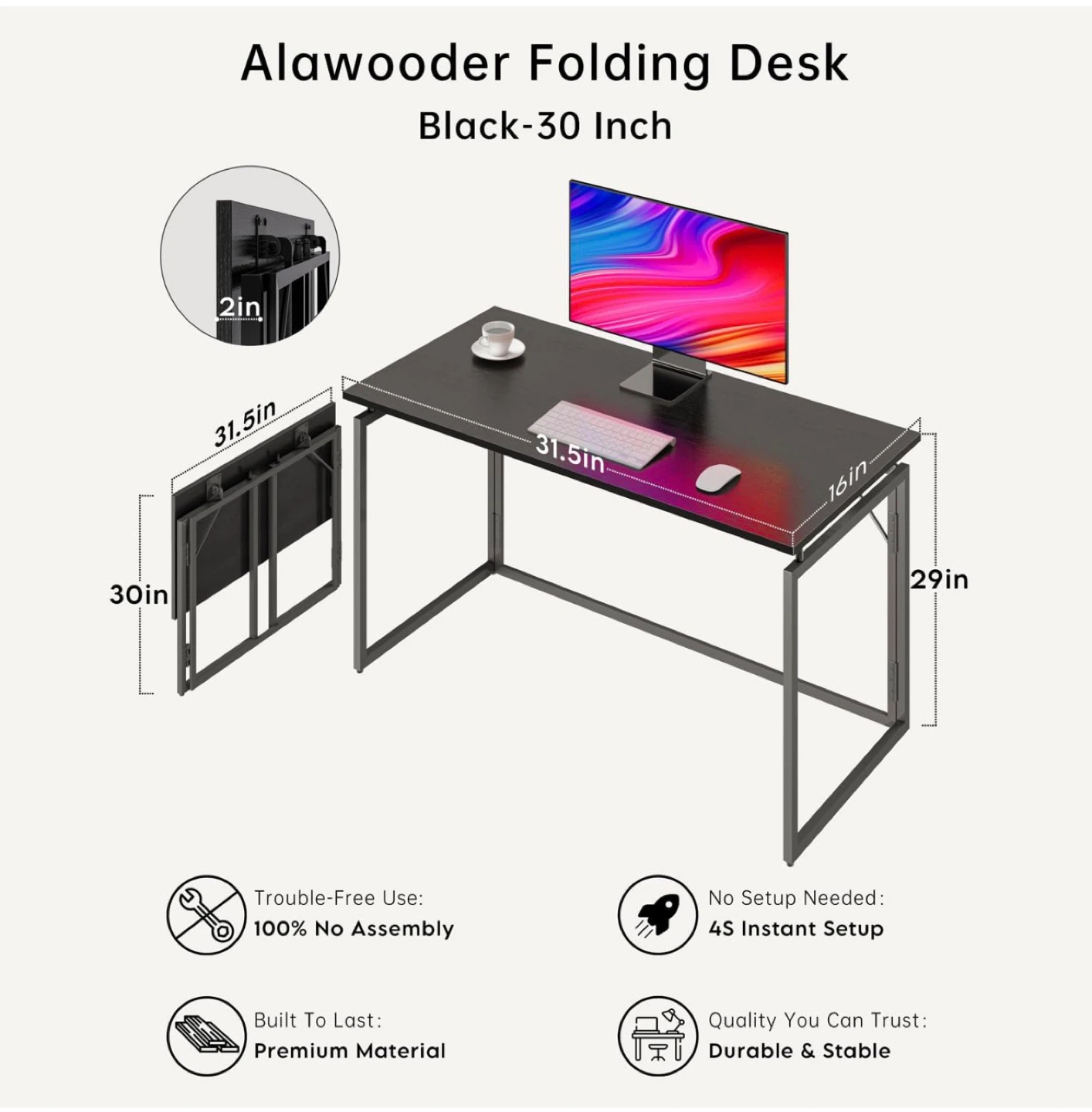 Alawooder Folding Desk - Black, 31.5 Inch - photo 4