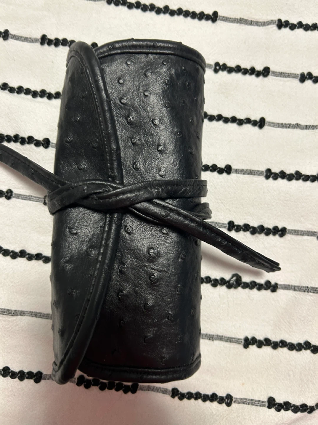 Makeup Brush Set with Black Faux Ostrich Leather Roll-Up Case - photo 5
