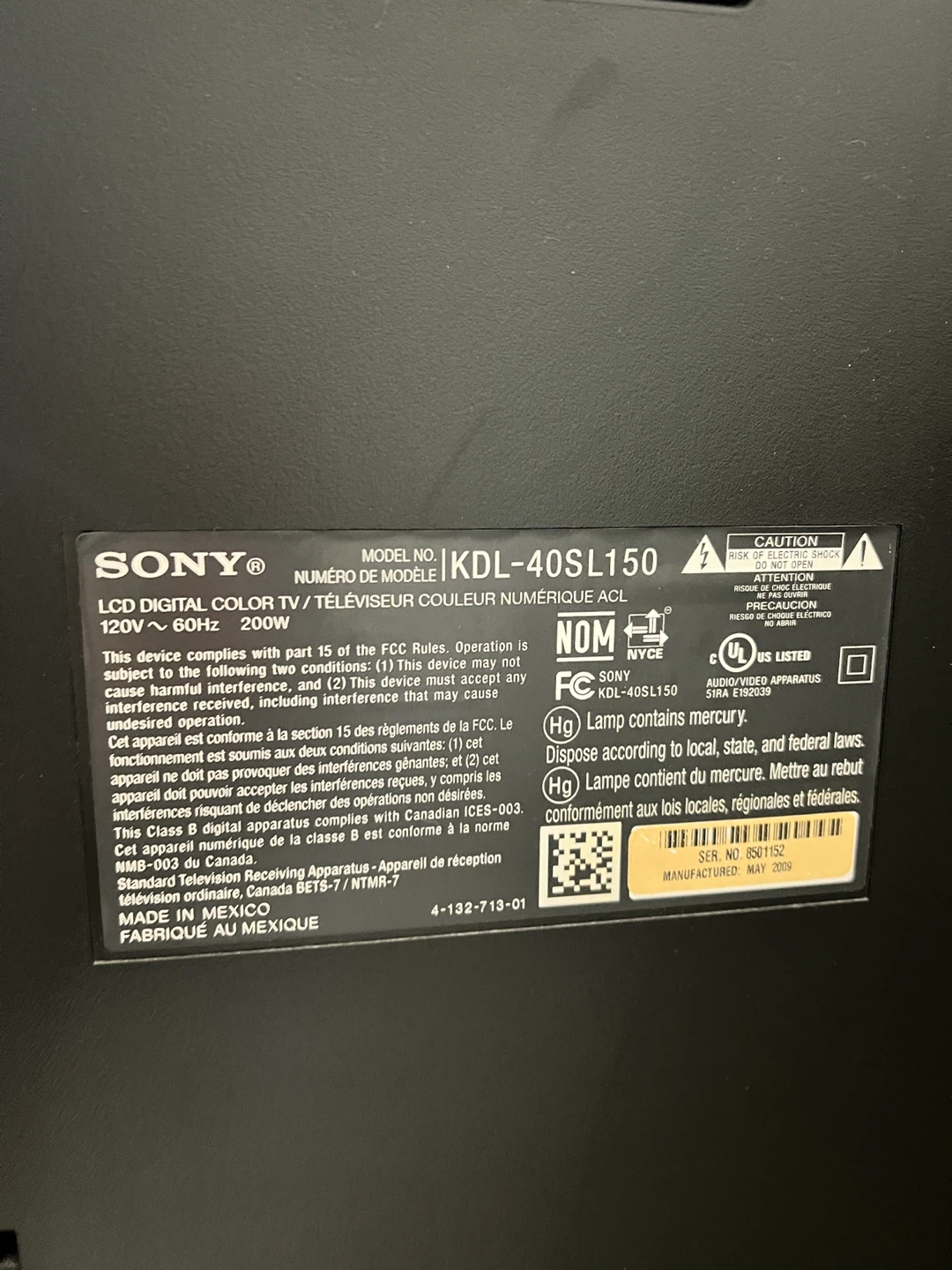Sony KDL-40SL150 LCD Digital Color TV - photo 2