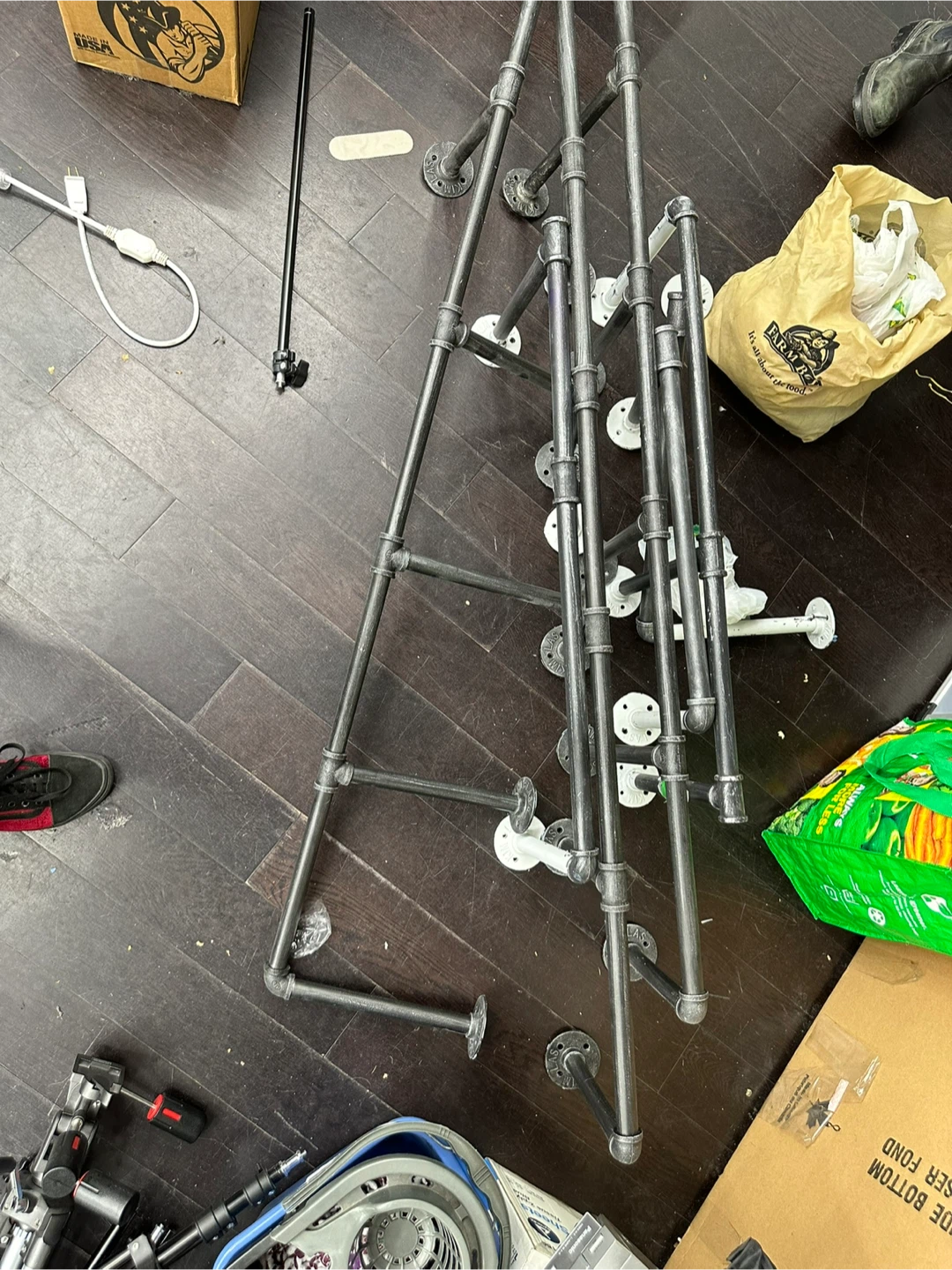 Industrial Pipe Shelf Brackets - Black Metal