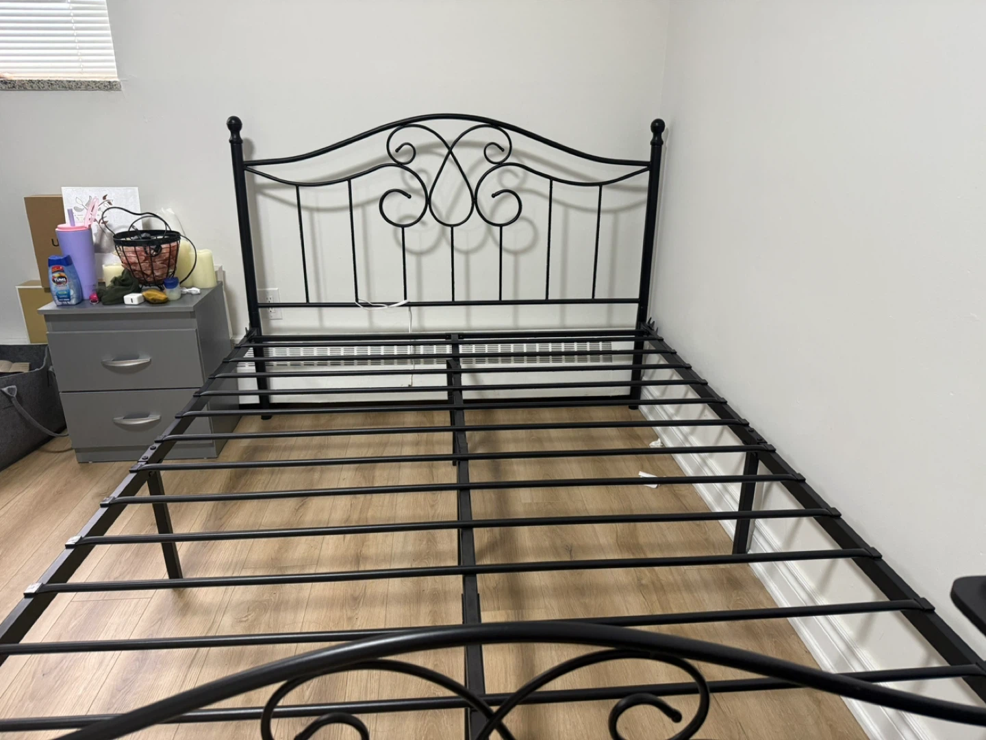 Black Metal Bed Frame with Decorative Headboard