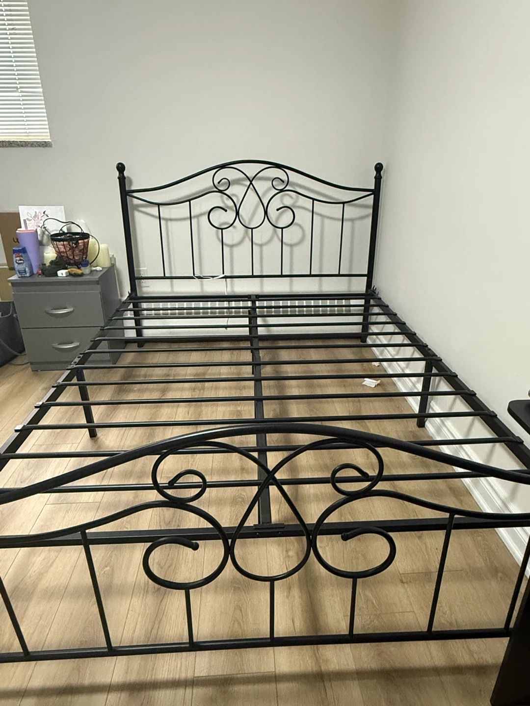 Black Metal Bed Frame with Decorative Headboard - photo 2