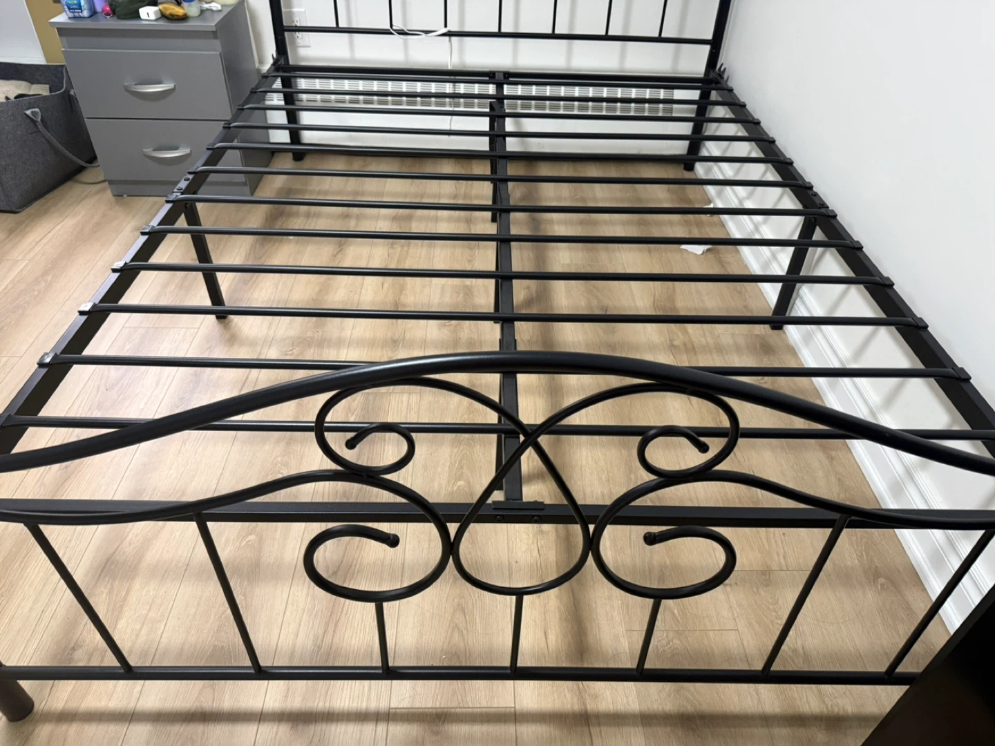 Black Metal Bed Frame with Decorative Headboard - photo 3