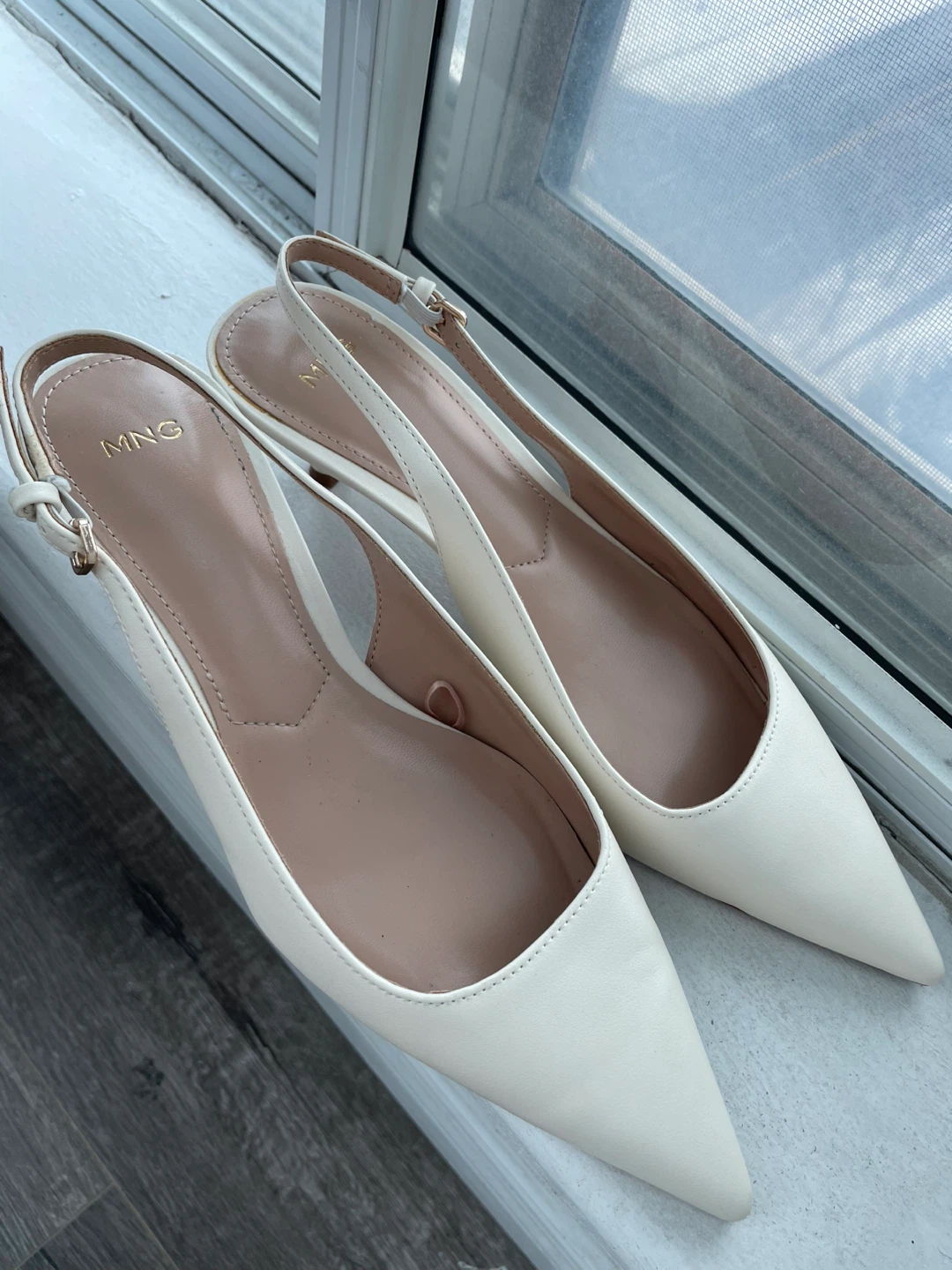 MNG Cream Slingback Kitten Heels - Size 38