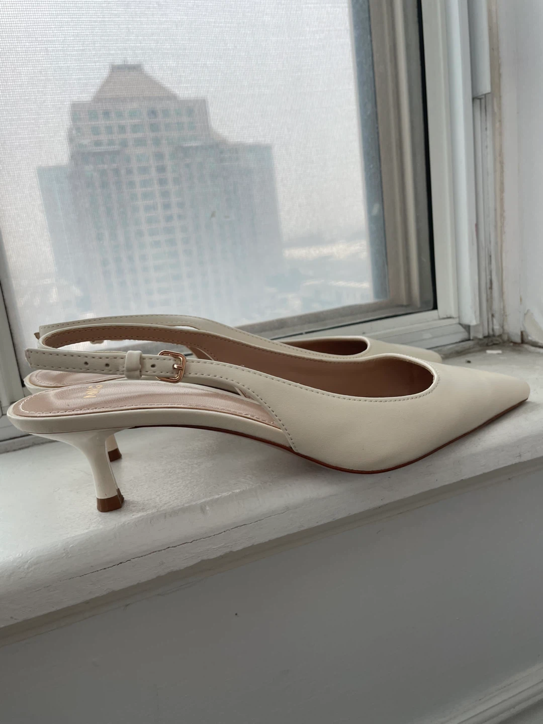 MNG Cream Slingback Kitten Heels - Size 38 - photo 4