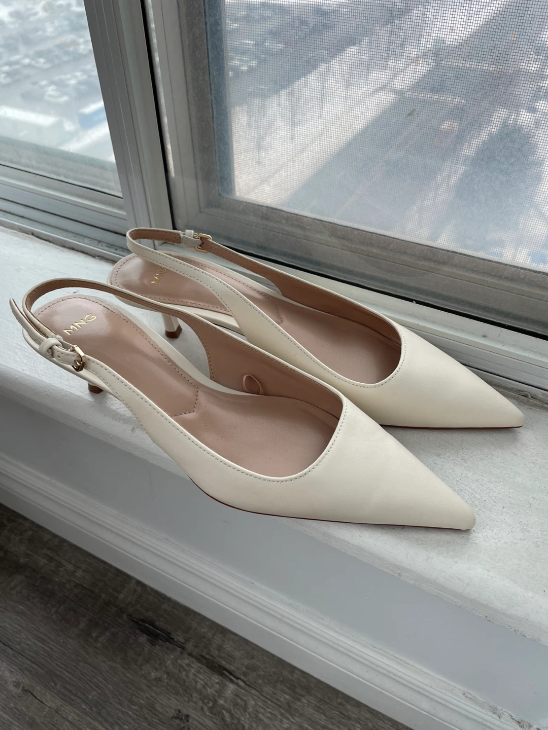 MNG Cream Slingback Kitten Heels - Size 38 - photo 3