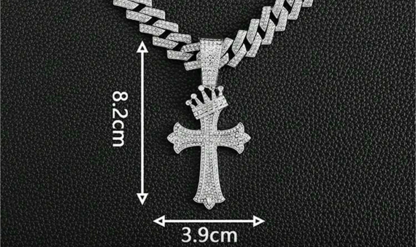 Crystal Cross Pendant with Crown Accent - photo 3