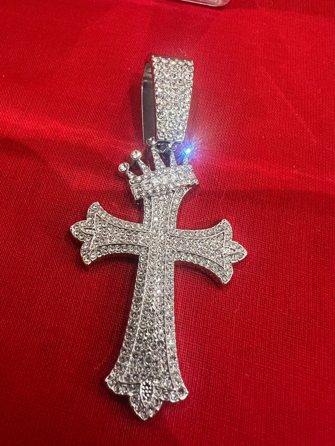 Crystal Cross Pendant with Crown Accent