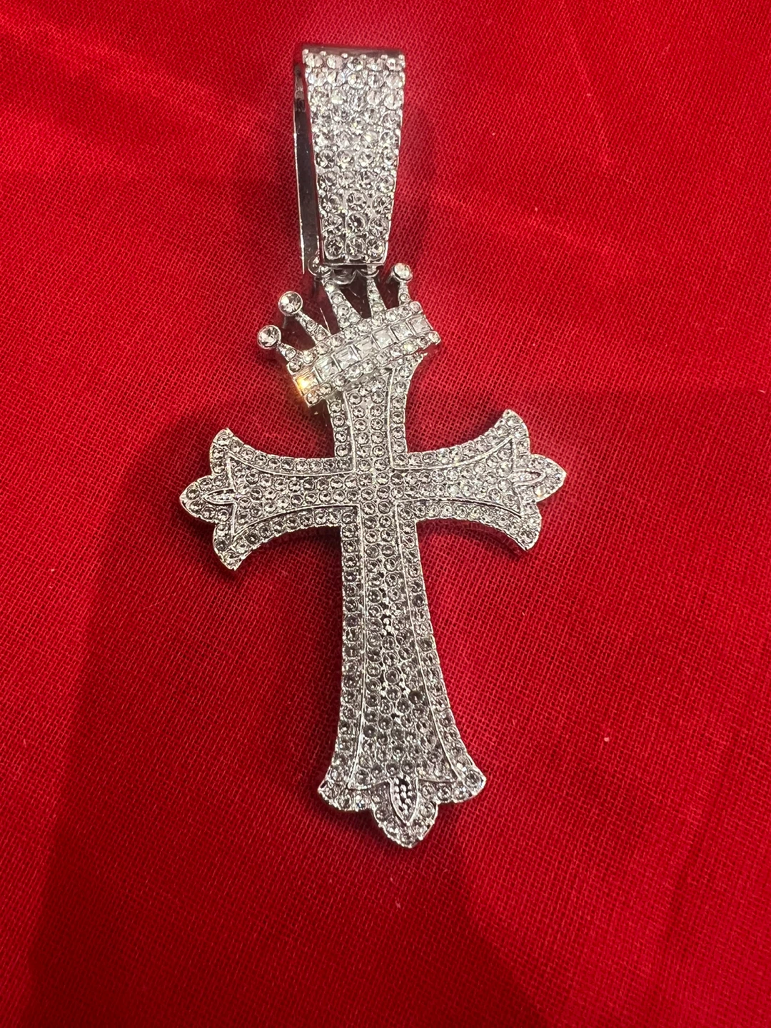 Crystal Cross Pendant with Crown Accent - photo 2