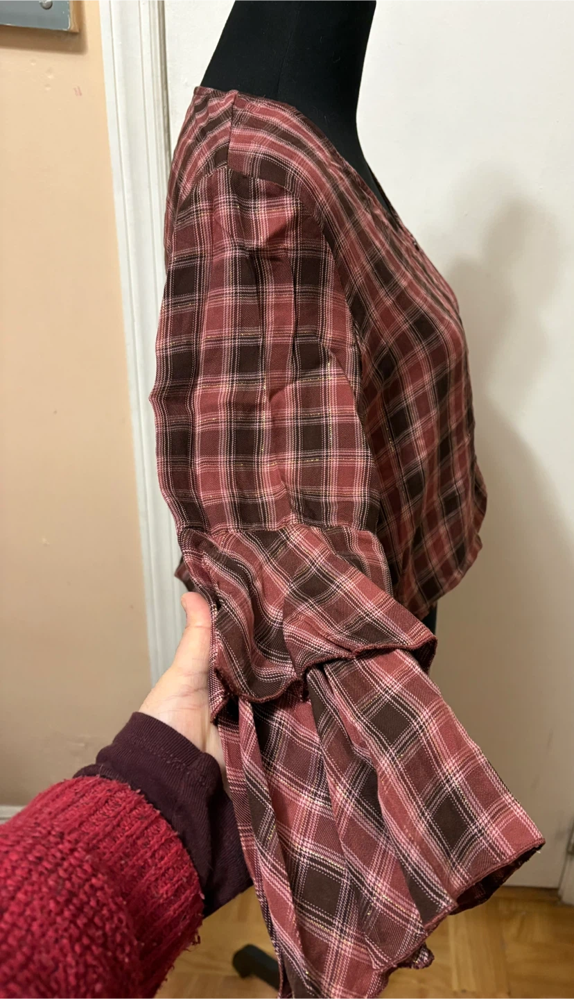 Cato Women's Plaid Bell Sleeve Blouse - Size M - photo 3