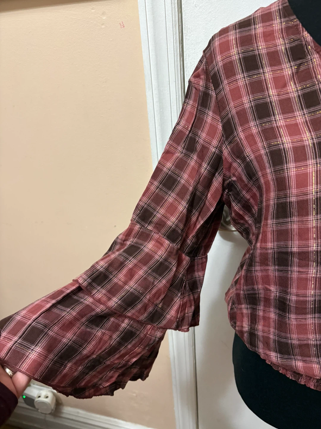 Cato Women's Plaid Bell Sleeve Blouse - Size M - photo 2