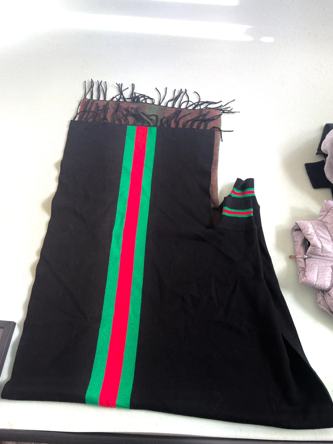 Black Poncho with Red and Green - preloved - photo 4