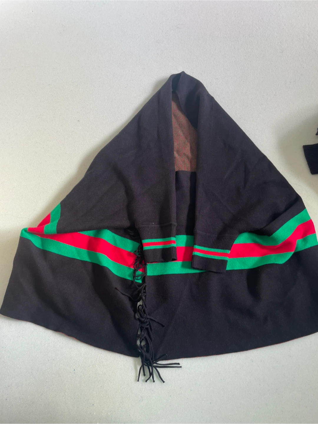 Black Poncho with Red and Green - preloved - photo 2