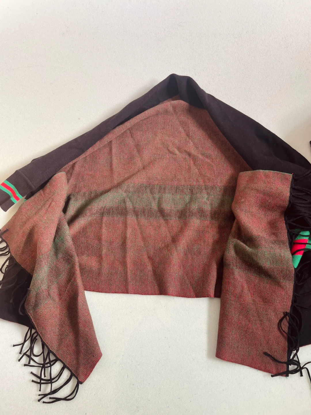 Black Poncho with Red and Green - preloved - photo 3