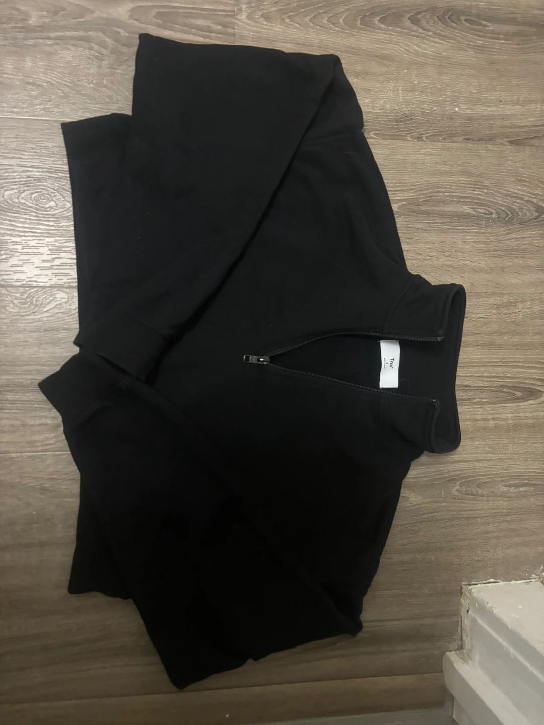TNA Cropped Black Quarter-Zip Sweatshirt