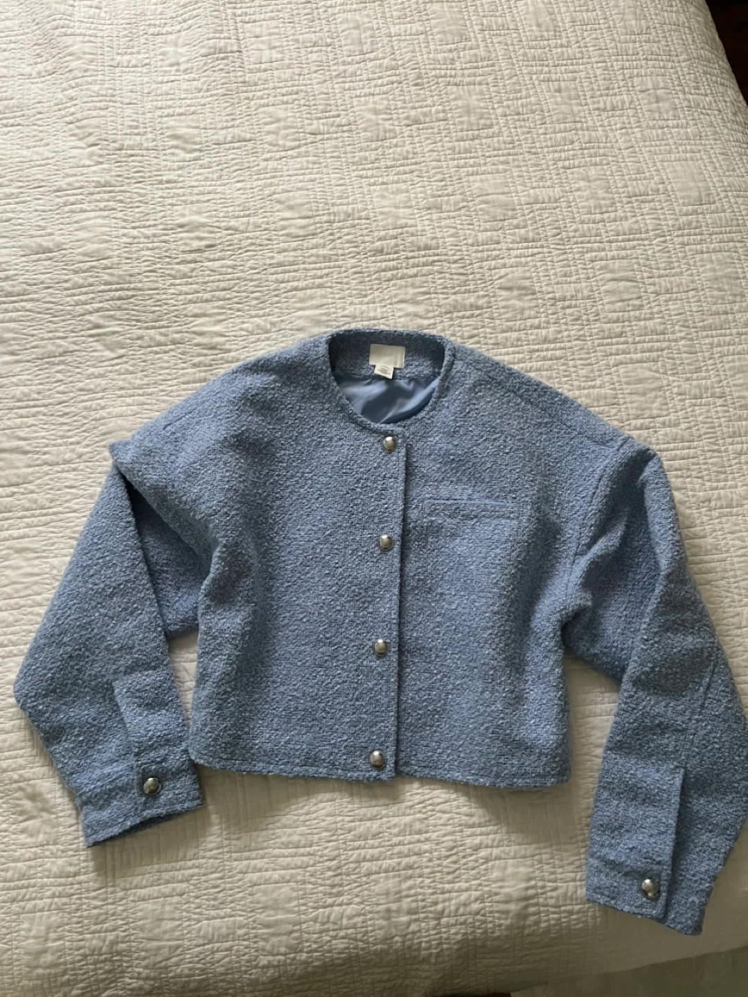 H&M Blue Cropped Textured Jacket