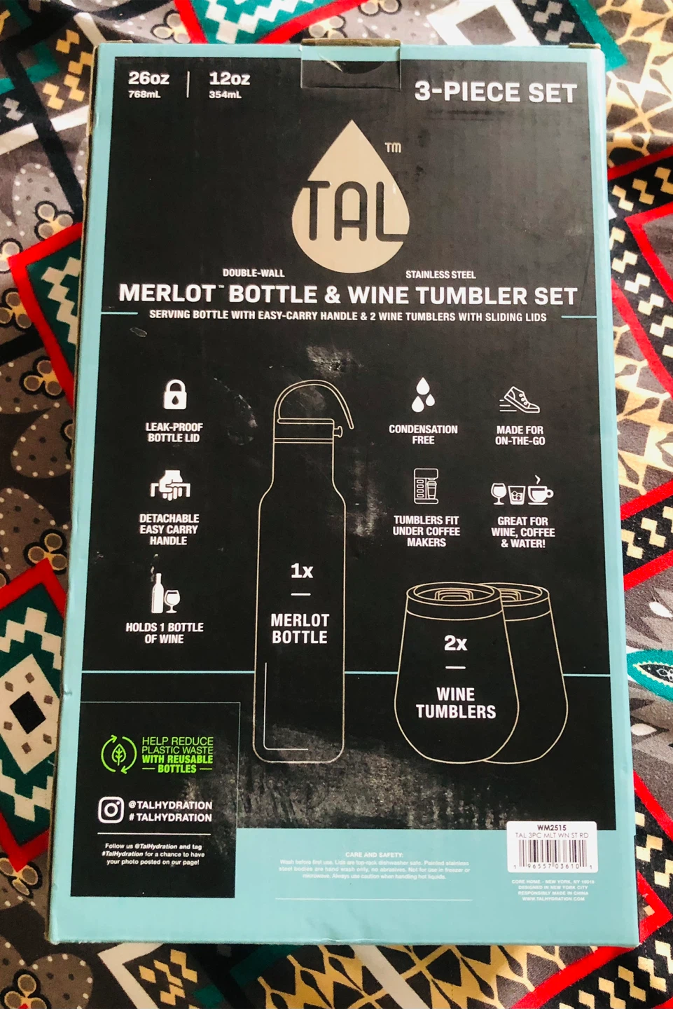 TAL 3-Piece Merlot Bottle & Wine Tumbler Set - Red Snowflake - photo 2