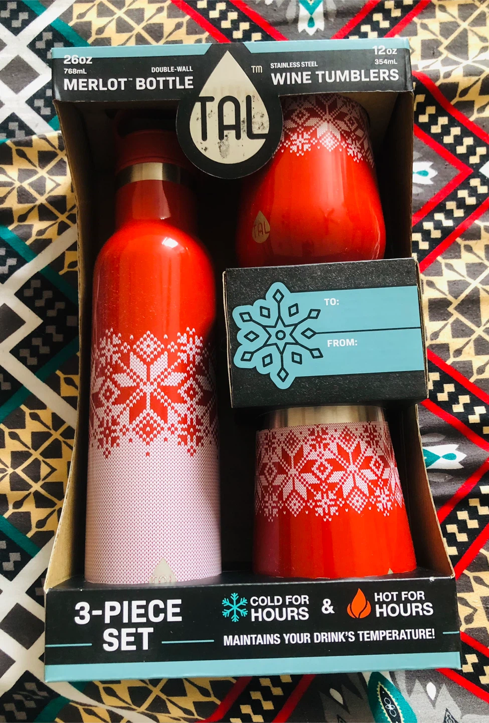 TAL 3-Piece Merlot Bottle & Wine Tumbler Set - Red Snowflake - photo 3