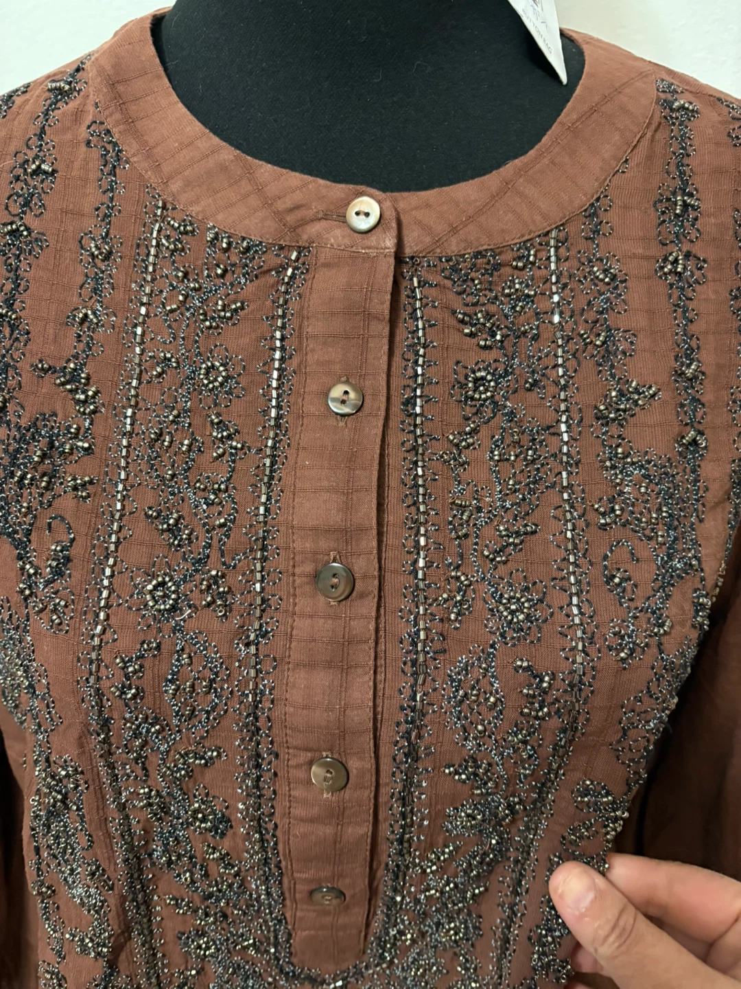 Brown Embroidered Button-Up Tunic Shirt - photo 4
