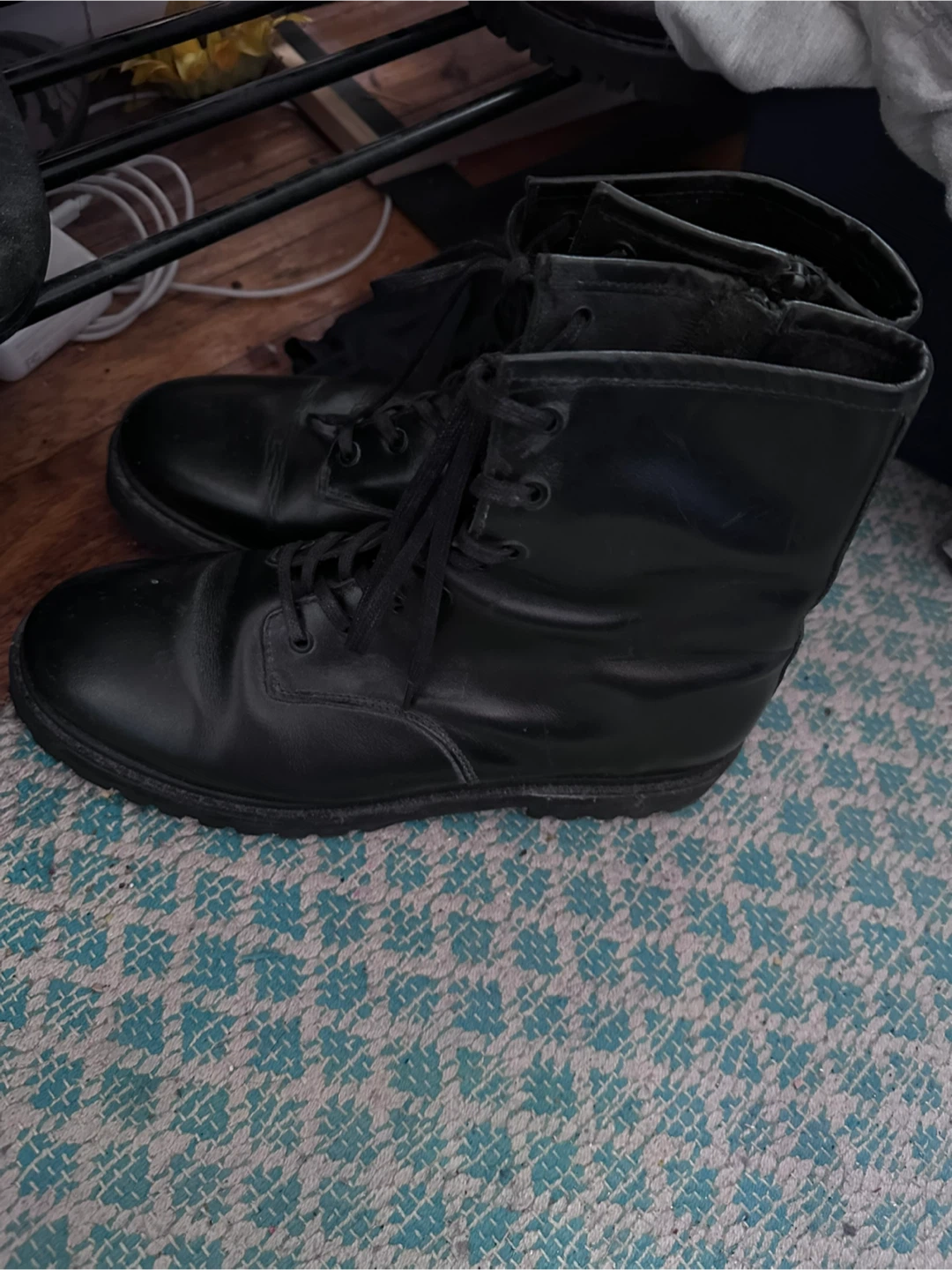 Black Leather Lace-Up Combat Boots