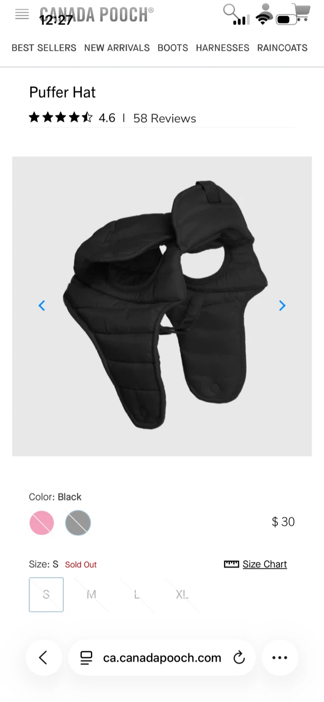 Canada Pooch Black Puffer Hat - Size S/P - photo 2
