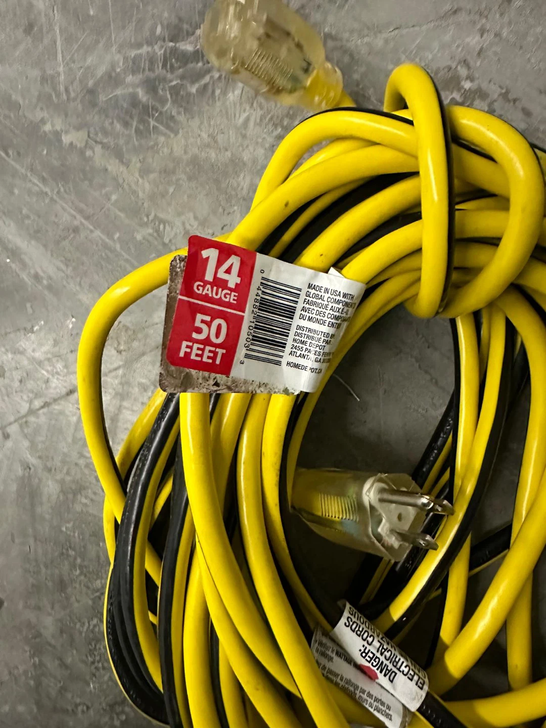 Yellow 14 Gauge, 50 Foot Extension Cord