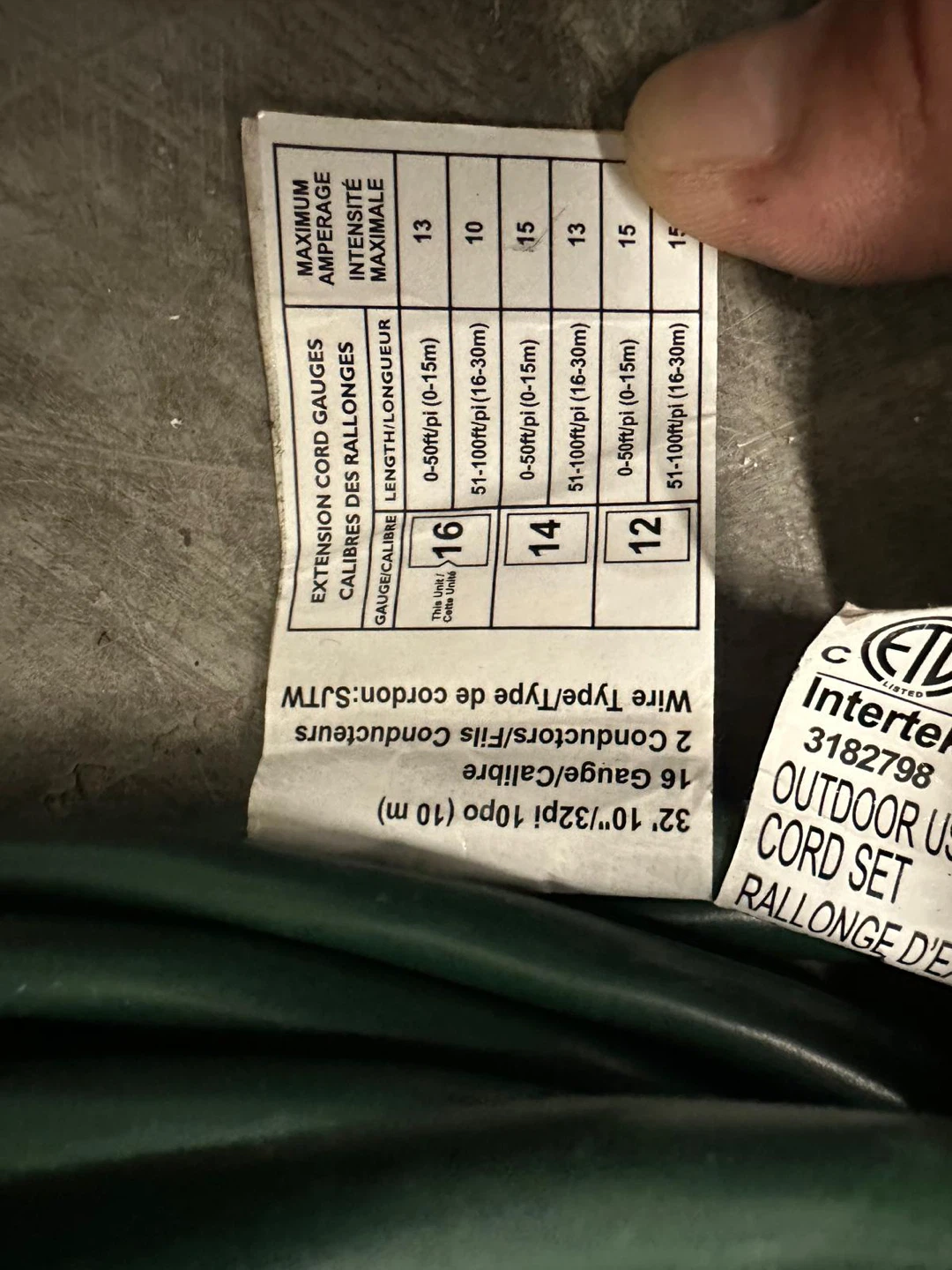 Green Outdoor Extension Cord 14/3 SJTW 100ft - photo 2