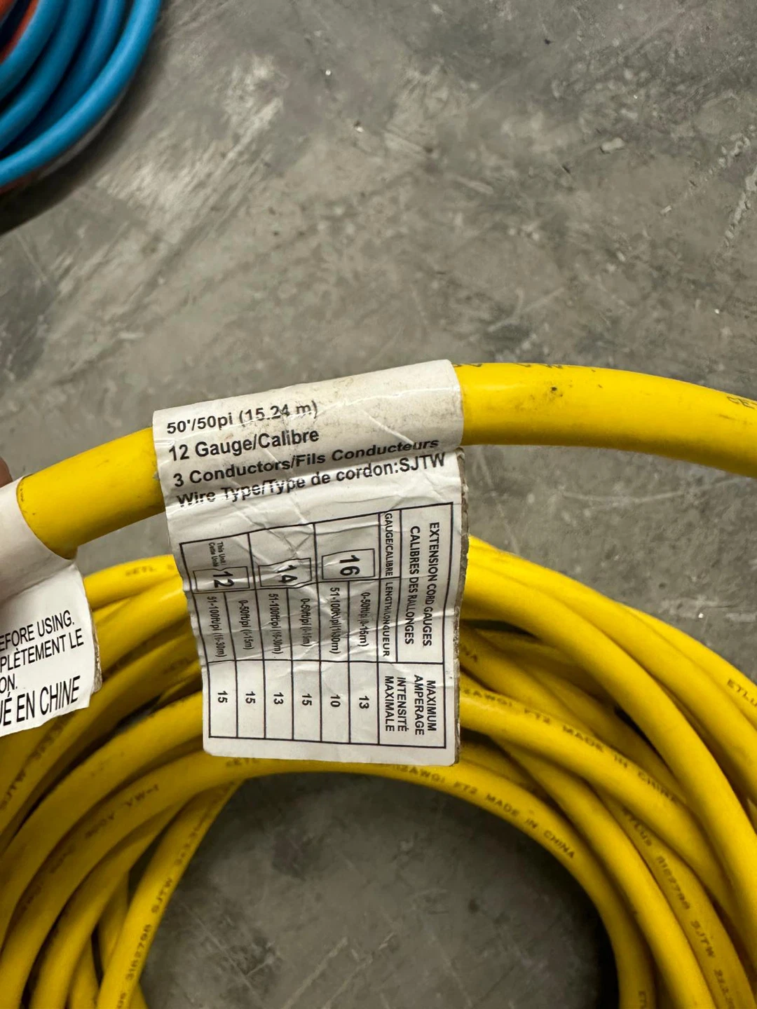 Yellow 50ft 12 Gauge Extension Cord