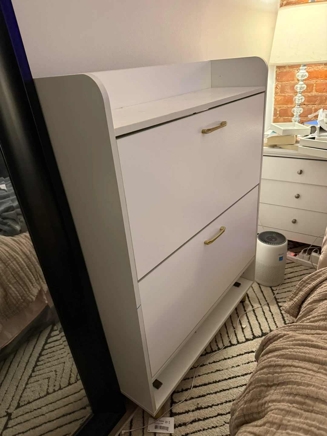 White Shoe Cabinet with 2 Flip Drawers