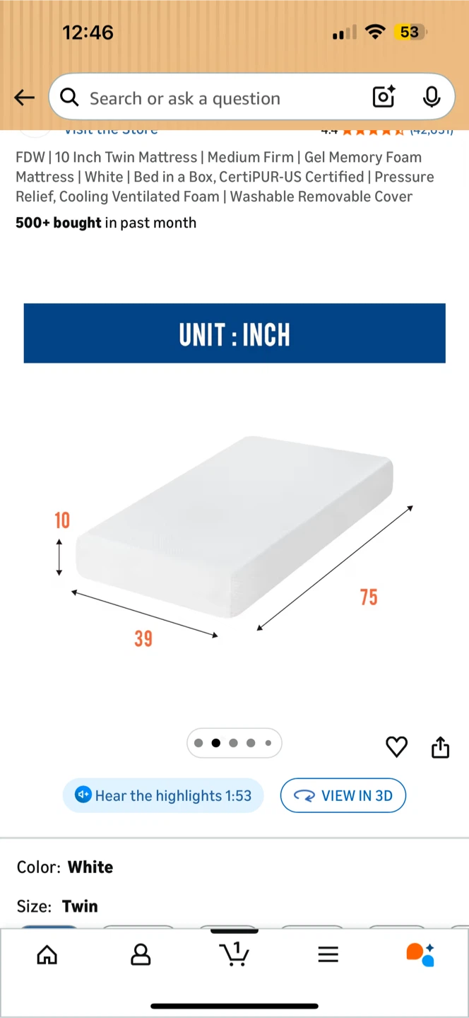 FDW 10 Inch Twin Mattress - White - photo 2