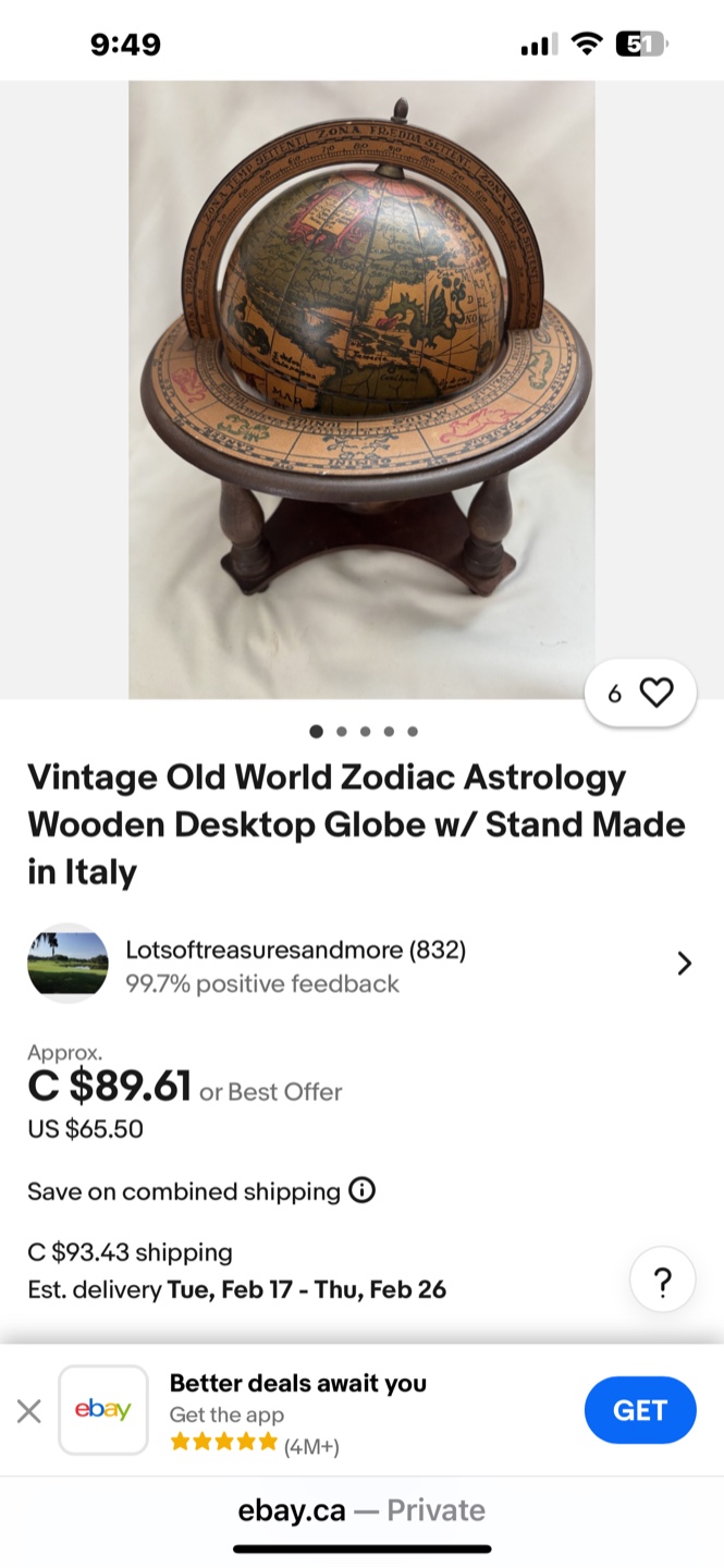 Vintage Zodiac Astrology Desktop Globe w/ Stand - photo 4