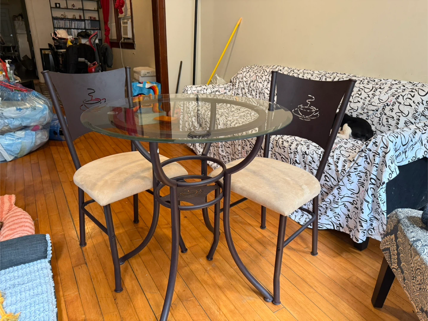 Glass Top Bistro Set with 2 Chairs
