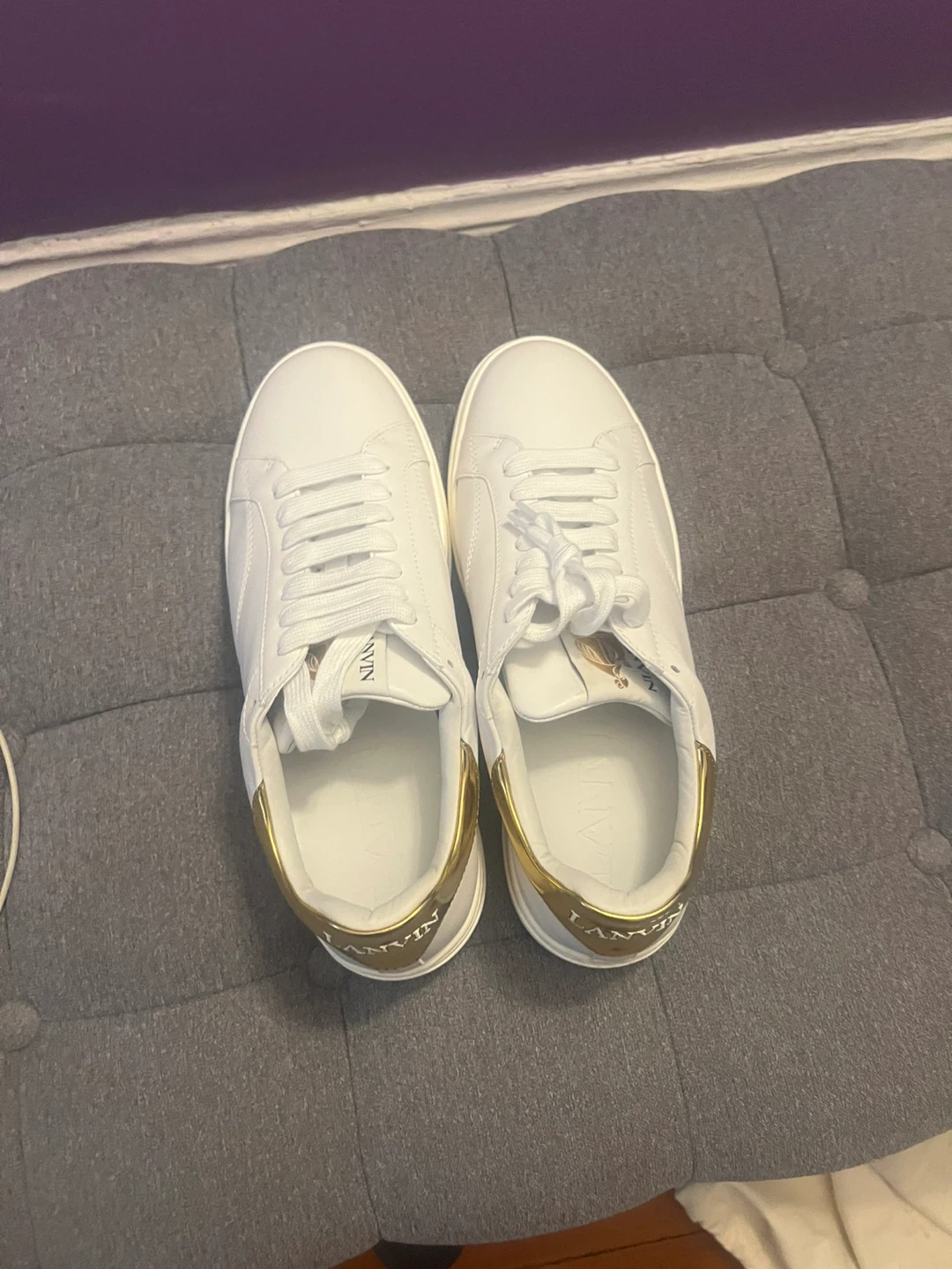 Lanvin White Leather Low Top Sneakers with Gold Heel Detail - photo 4